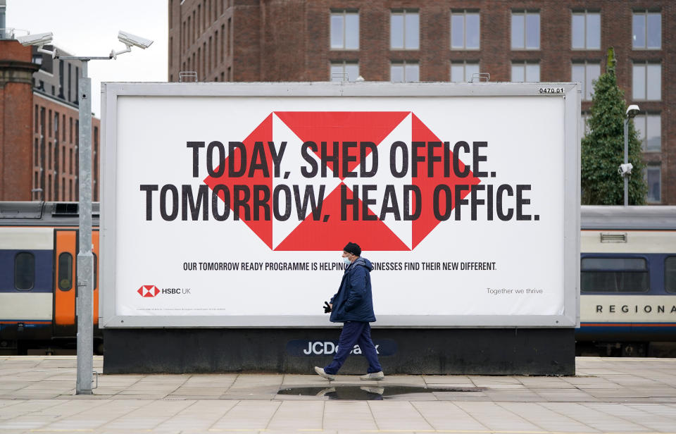 An HSBC advert at Nottingham train station, England. Photo: PA