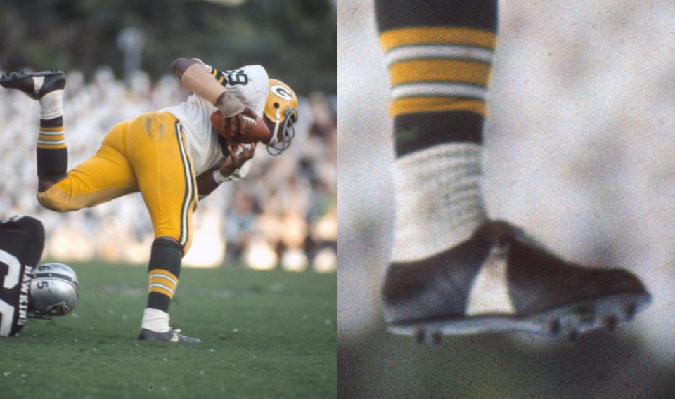 Dave Robinson’s Kangaroo Skin Cleats Worn at the Super Bowl II, 1968, most expensive football cleats