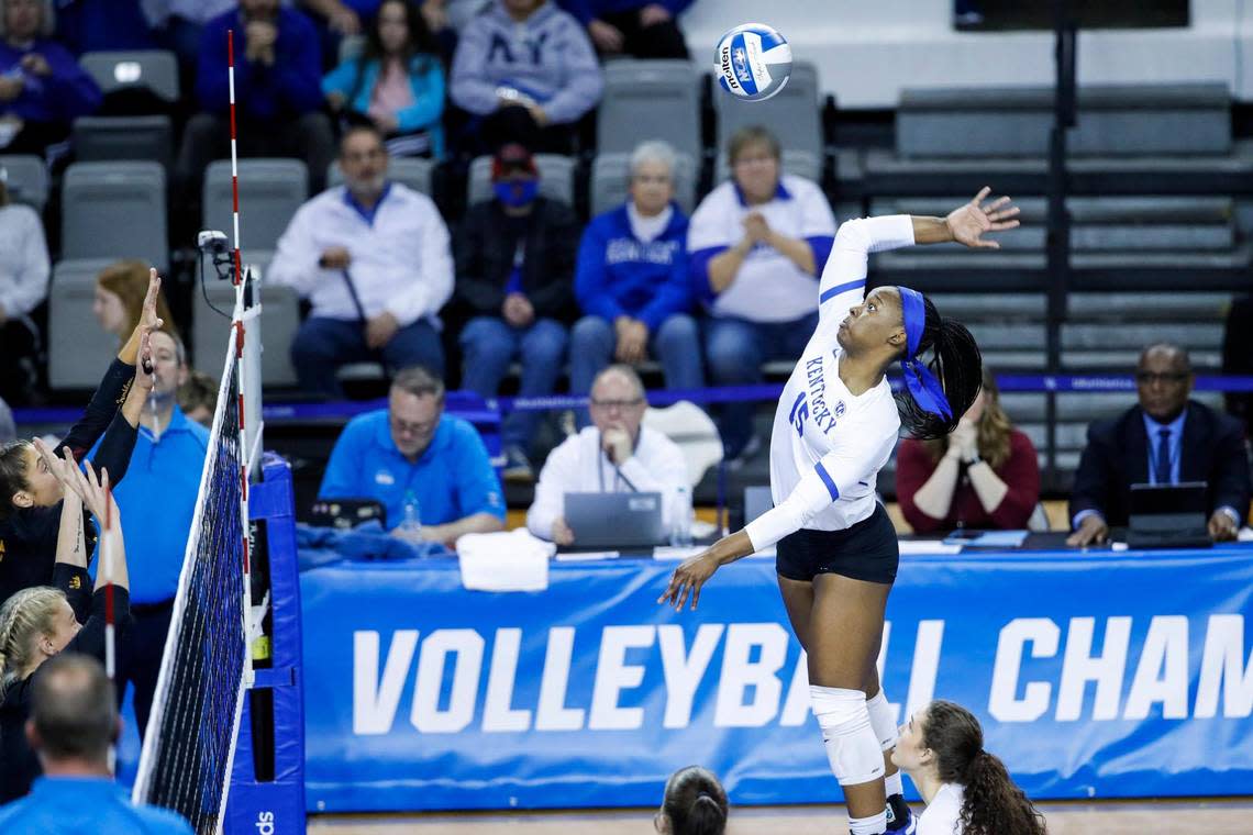 Senior middle blocker Azhani Tealer (15) has been an emotional leader for the Wildcats during their NCAA Tournament run.