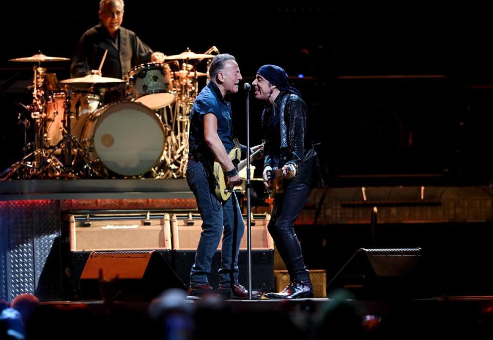 Bruce Springsteen and Steven Van Zandt sing to the sold out Bryce Jordan Center on Saturday, March 18, 2023.