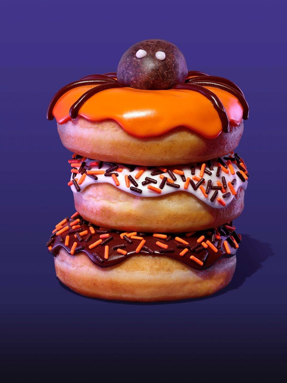 This Halloween season, Dunkin' has a Spider Donut and chocolate & orange sprinkled versions of the classic chocolate, vanilla and strawberry frosted donuts.
