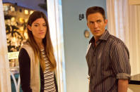 Jennifer Carpenter as Debra Morgan and Desmond Harrington as Joey Quinn in the "Dexter" Season 8 episode, "Are We There Yet?"