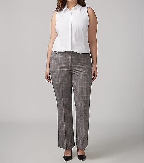 Get the <a href="https://www.lanebryant.com/lena-tailored-stretch-plaid-trouser-/prd-242827?ipDetection=off&amp;mr:trackingCode=5231D7A0-2A24-E711-80FE-005056944E17&amp;mr:referralID=NA&amp;mr:device=c&amp;mr:adType=plaonline&amp;sid=PS:LB:pla&amp;gclid=EAIaIQobChMIsviU58CO1gIVk4xpCh0-gg7IEAYYBCABEgLk7PD_BwE" target="_blank">Lane Bryant Lena tailored stretch plaid trouser</a>, $49.99