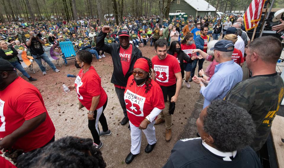 Miners and other union members gather during the United Mine Workers of America Caravan at Tannehill State Park Wednesday April 6, 2022. The rally marked the one-year anniversary of the beginning of the strike against Warrior Met Coal. Gary Cosby Jr./Tuscaloosa News