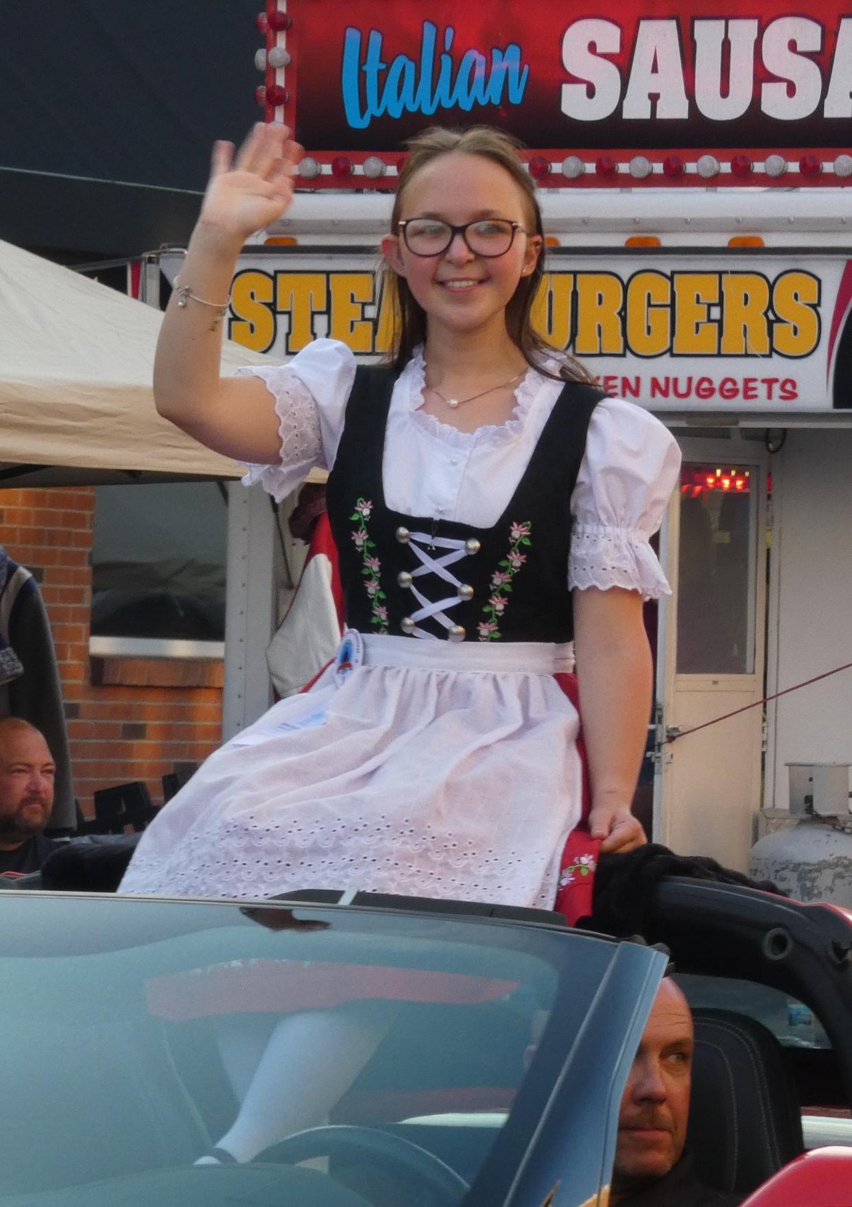 Abbie Brocwell, who would be crowned Bucyrus Bratwurst Festival queen later that evening, waves during the Thursday parade at the 2021 event. Brocwell's successor is scheduled to be crowned on Aug. 18.
(Photo: Gere Goble/Telegraph-Forum)