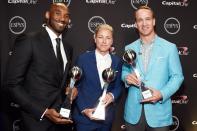 He also earned the Icon Award at the 2016 ESPYs, along with Abby Wambach and Peyton Manning. “We’re up here because of 4 a.m. We’re up here because of two-a-days or five-a-days. We’re up here because we had a dream and let nothing stand in our way," he said during his speech. "If anything tried to bring us down, we used it to make us stronger.” “I believe that there’s time for resting at the end, but for me that time is not now,” Bryant continued. “Thank you for this tremendous honor and honoring my basketball career, but I’m far from done. My next dream is to be honored one day for inspiring the next generation of athletes to have a dream, sacrifice for it and never, ever rest in the middle.”