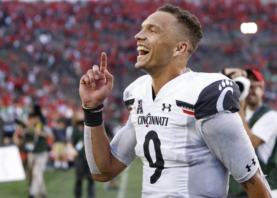 SOUTH BEND, IN - OCTOBER 02: Desmond Ridder #9 of the Cincinnati Bearcats is seen after the game against the Notre Dame Fighting Irish at Notre Dame Stadium on October 2, 2021 in South Bend, Indiana. (Photo by Michael Hickey/Getty Images)