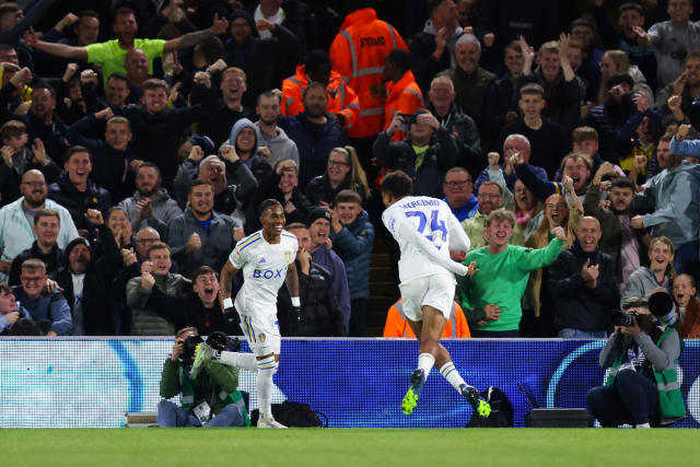 Georginio Rutter of Leeds United celebrates after scoring the team's  News Photo - Getty Images