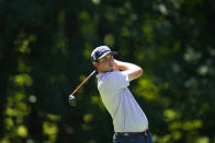 J.T. Poston hits off the sixth tee during the first round of the John Deere Classic golf tournament, Thursday, June 30, 2022, at TPC Deere Run in Silvis, Ill. (AP Photo/Charlie Neibergall)