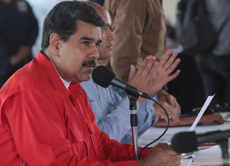 Venezuela's President Nicolas Maduro speaks during a meeting with workers at the Francisco de Miranda hydroelectric complex in Caruachi, Venezuela July 6, 2017. Miraflores Palace/Handout via REUTERS