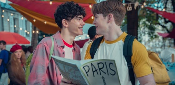 Charlie (Joe Locke) and Nick (Kit Connor) explore Paris on their school trip together.<span class="copyright">Teddy Cavendish—Netflix</span>