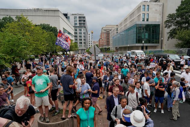 People gather as Trump faces federal charges related to attempts to overturn his 2020 election defeat.