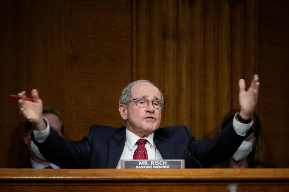 Sen. Jim Risch, R-Idaho, questions Secretary of State Antony Blinken during a Senate Foreign Relations Committee hearing on Sept. 14, 2021.