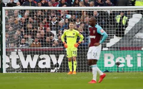 Joe Hart reacts after conceding a goal for West Ham - Credit: Reuters