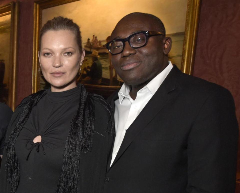 Kate Moss (L) and Edward Enninful attend a private dinner hosted by British Vogue editor Edward Enninful and Kate Moss in honour of Giovanni Morelli, the new creative director of Stuart Weitzman ( (Photo by David M. Benett/Dave Benett/Getty Images))