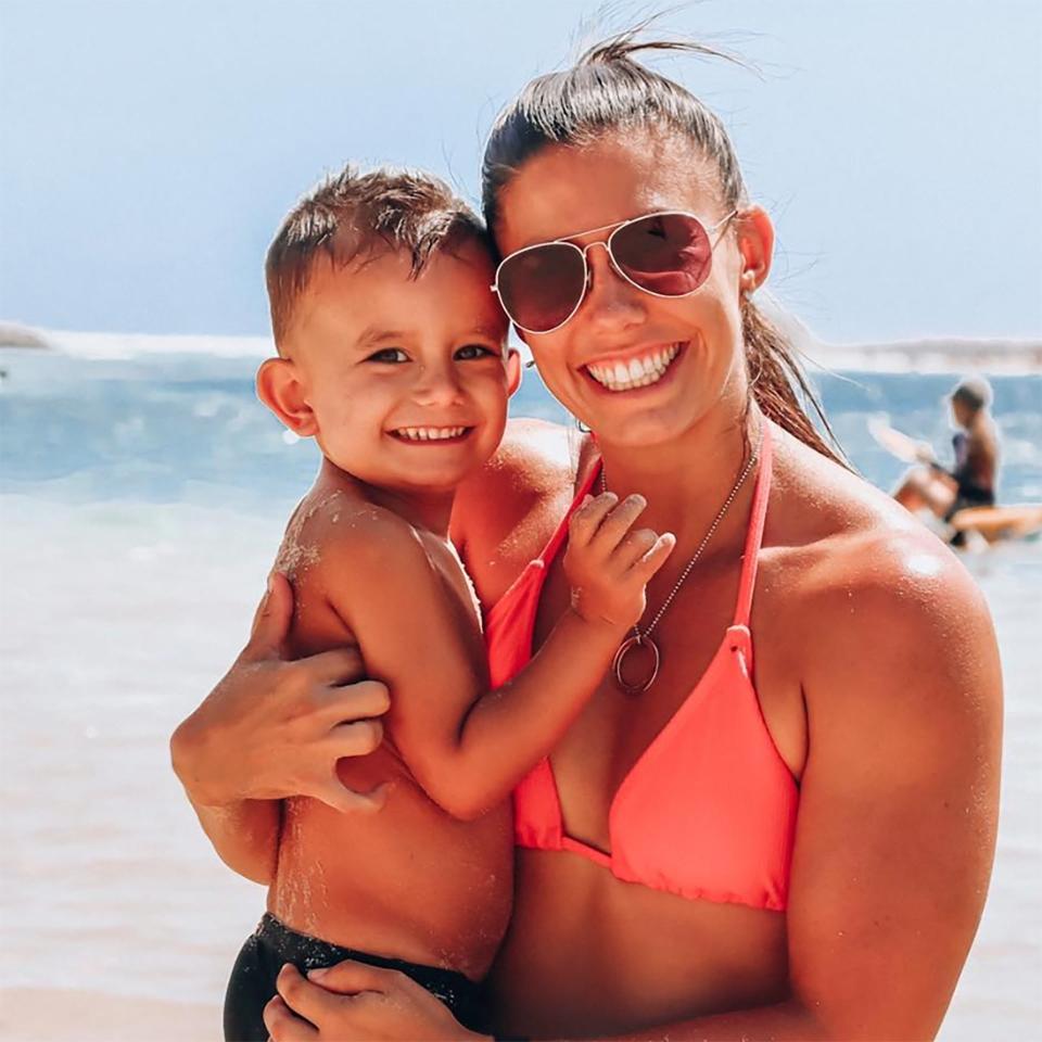 Hannah Clarke and her son at the beach