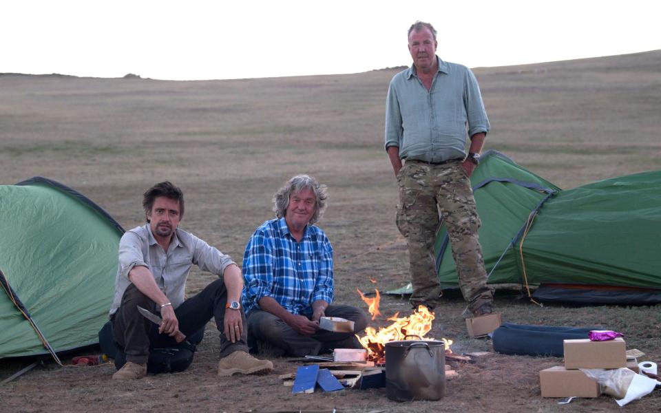 Richard Hammond, James May and Jeremy Clarkson in Mongolia, during filming the third series of The Grand Tour - Ellis O'Brien