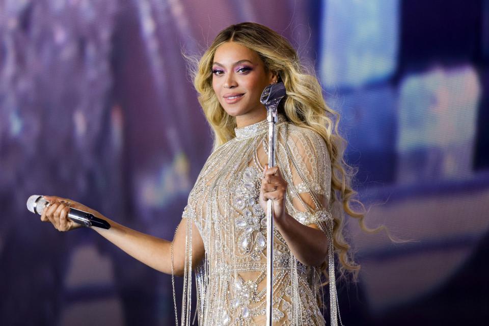 Beyoncé performs onstage during the "RENAISSANCE WORLD TOUR" at PGE Narodowy in Warsaw, Poland.