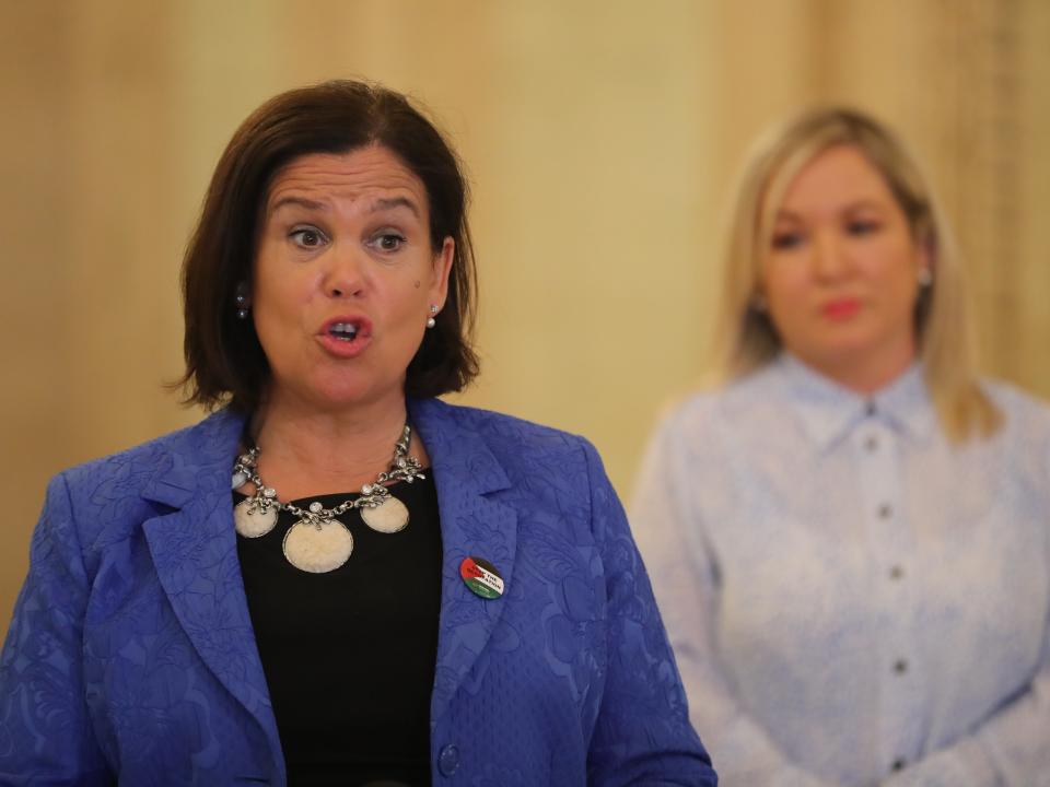 Sinn Fein leader Mary Lou McDonald (left) with deputy first minister Michelle O’Neill (PA)