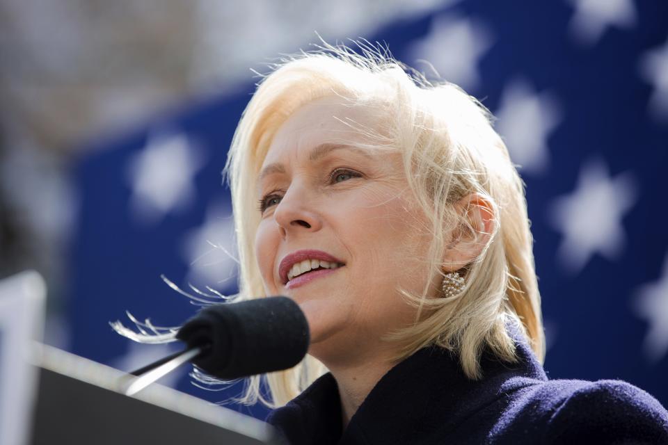 Kirsten Gillibrand bei ihrem Wahlkampfauftakt in New York City. (Bild: AP Photo/Julius Constantine Motal)