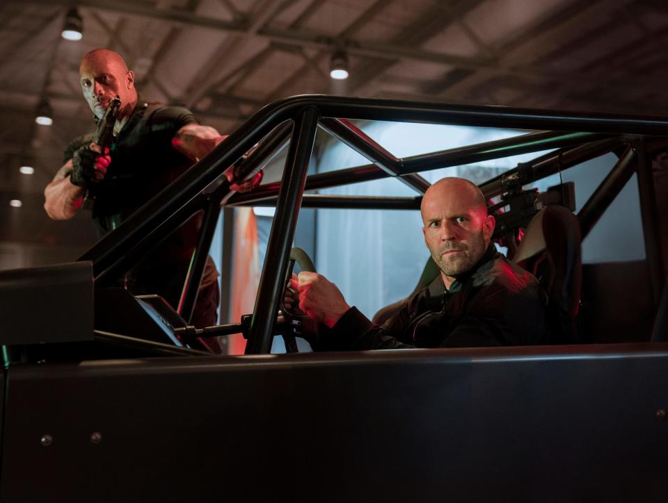 Frenemies Luke Hobbs (Dwayne Johnson, left) and Deckard Shaw (Jason Staham) team up to take on a supervillain in "Fast & Furious Presents: Hobbs & Shaw."