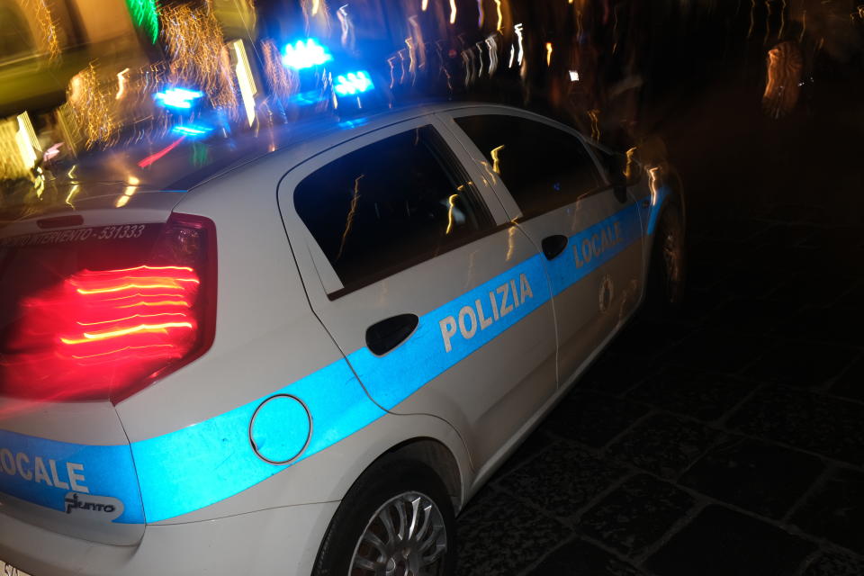 Close up of ialian police car on the street of Sicilia by night.