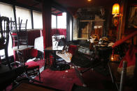 Inside view of the burned out remains of the restaurant La Rotonde, in Paris, Saturday, jan.18, 2020. The Paris prosecutor's office says it has opened an investigation to determine the causes of the Rotonde fire. (AP Photo/Thibault Camus)