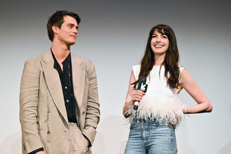 Nicholas Galitzine and Anne Hathaway at the 'The Idea of You' premiere as part of SXSW 2024 Conference and Festivals held at the Paramount Theatre on March 16, 2024 in Austin, Texas. (Photo by Michael Buckner/SXSW Conference & Festivals via Getty Images)