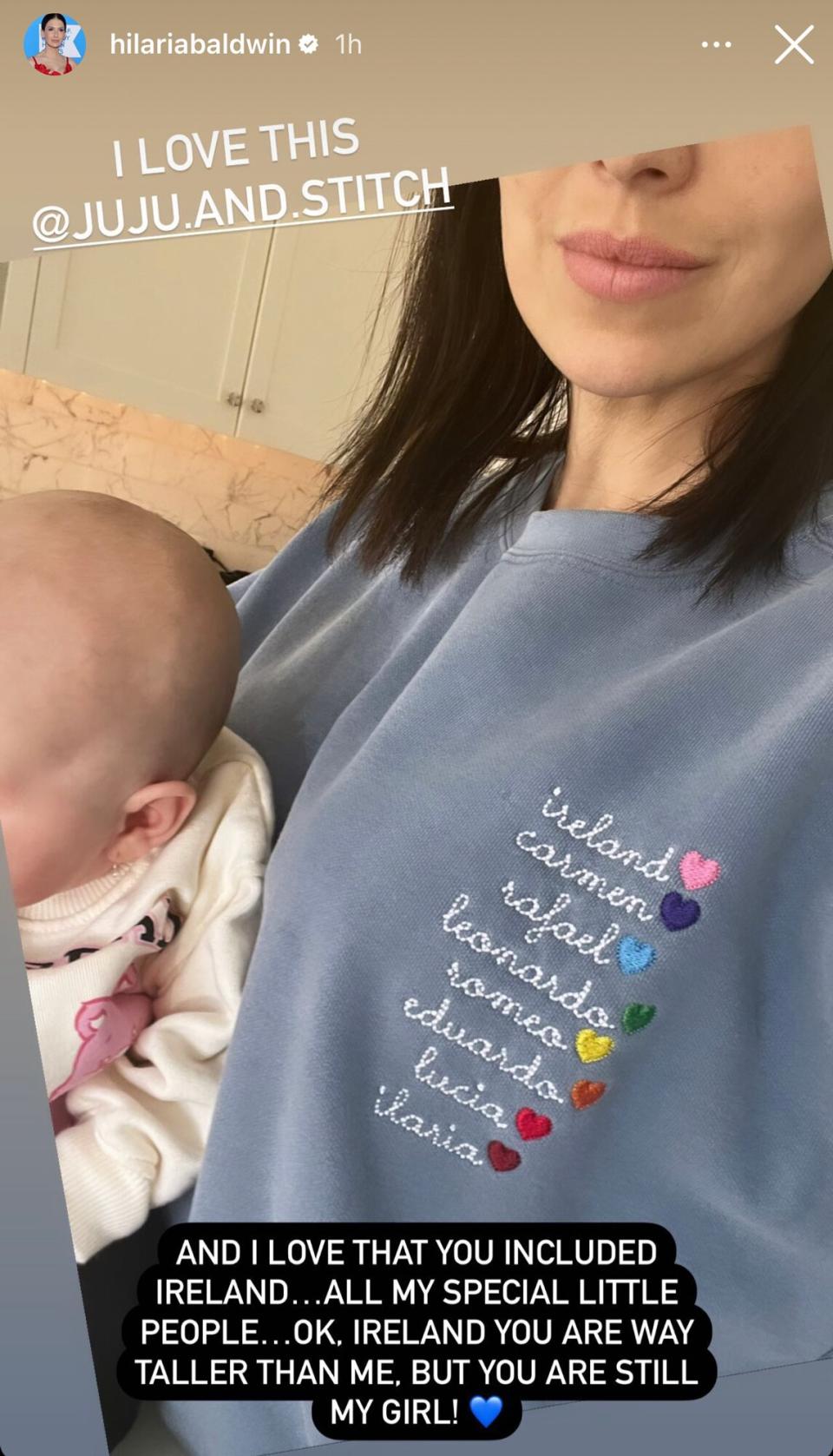 Hilaria Baldwin Gifted Sentimental Sweatshirt With All 8 Kids Names Stitched On: 'My Special Little People'