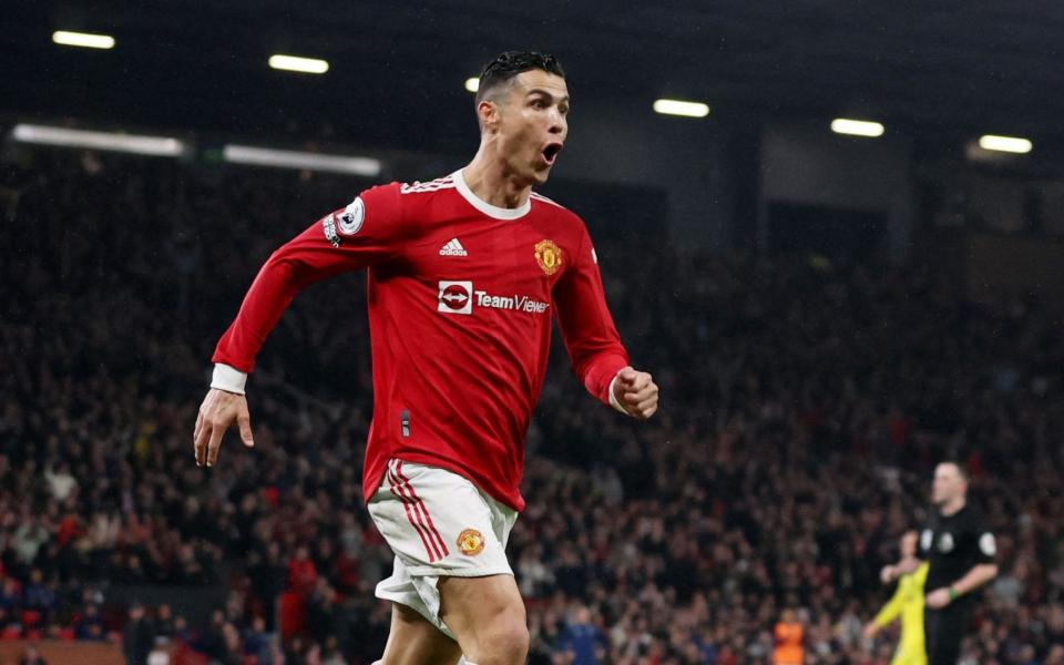 Manchester United's Cristiano Ronaldo celebrates scoring their second goal later disallowed after a Var review. - REUTERS