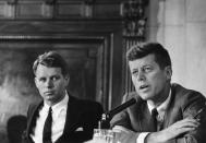 <p>Robert F. Kennedy, left, and John F. Kennedy during the McClellan Senate hearings investigating charges of corruption in labor unions in May 1957. (Photo: Douglas Jones for Look Magazine/John F. Kennedy Presidential Library and Museum) </p>