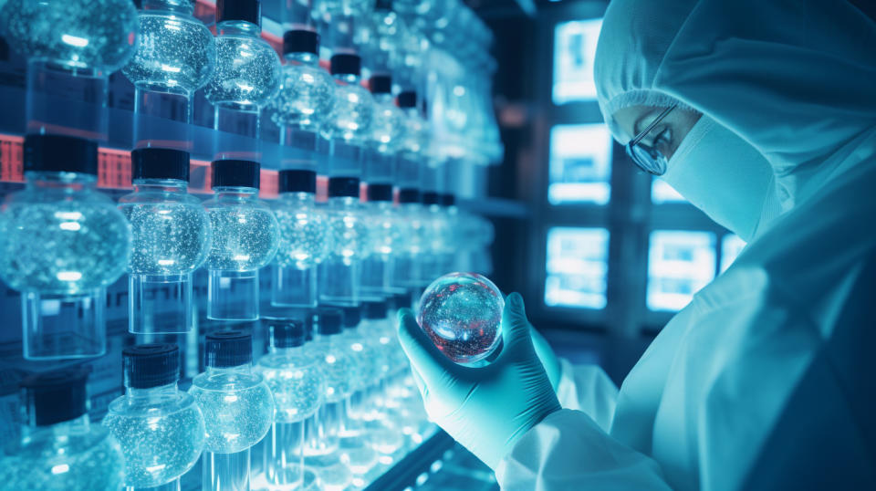 A researcher handling a vial of adeno-associated virus gene therapy for a preclinical program.