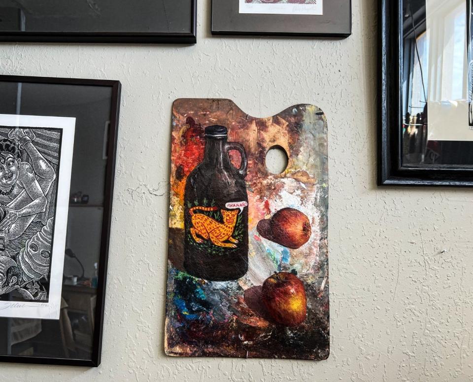 Artworks in printmaker and UTEP professor Manuel Guerra's Horned Toad Prints studio, 3107 Alameda Ave., are on display for teaching purposes. This palette is from his father, Calixto Manuel Guerra.