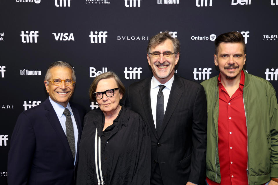 <sub>Fred Bernstein, Agnieszka Holland, Jeff Field and Marcin Wierzchoslawski at the TIFF Green Border premiere</sub>