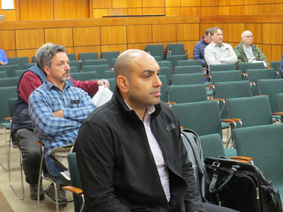 Samih Shinway in Kinnelon Municipal Court as his former neighbor answers charges of cutting down dozens of trees on Shinway's property.