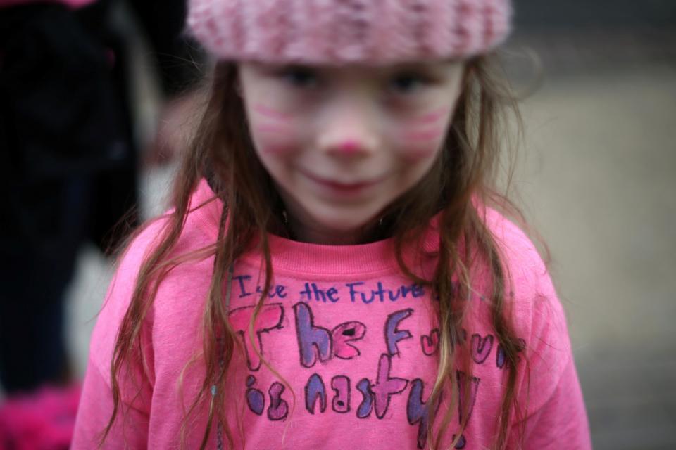 <p>Paige Carmichael, 6, from Chadds Ford, Pennsylvania, participates in the Women’s March on Washington, following the inauguration of U.S. President Donald Trump, in Washington, D.C., January 21, 2017. (REUTERS/Lucy Nicholson) </p>