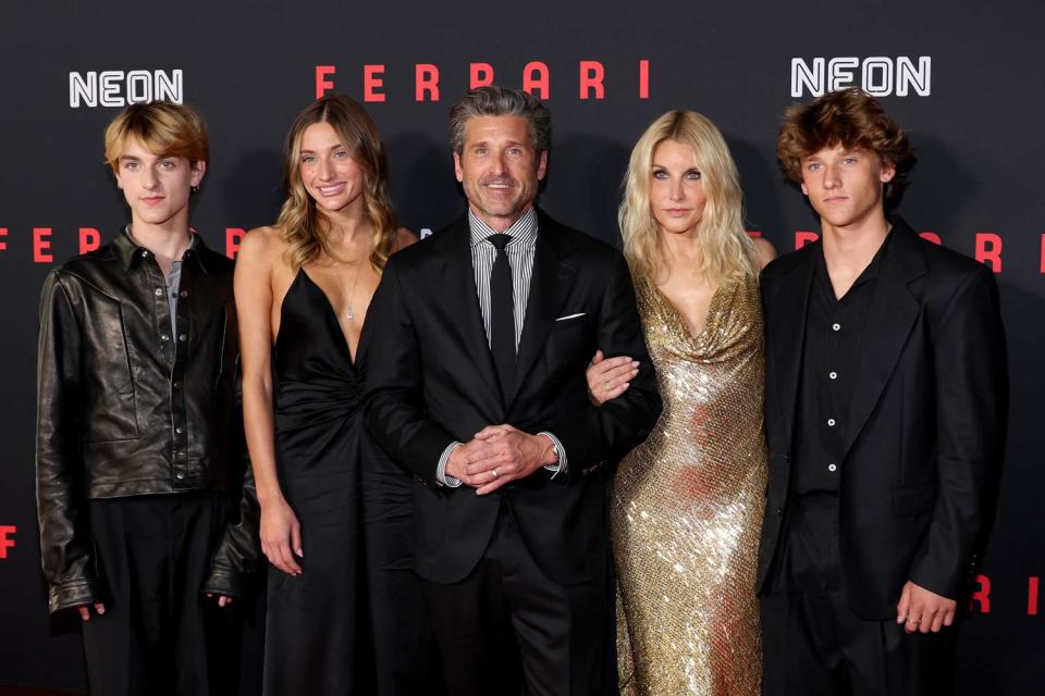 <p>Amy Sussman/Getty</p> Sullivan, Talula, Patrick, Jillian and Darby Dempsey at the premiere of <em>Ferrari</em> in Los Angeles on Dec. 12, 2023