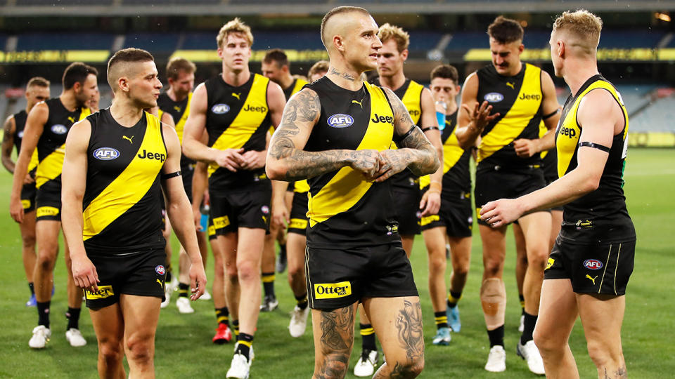 Richmond players, pictured here leaving the ground after their win over Carlton.