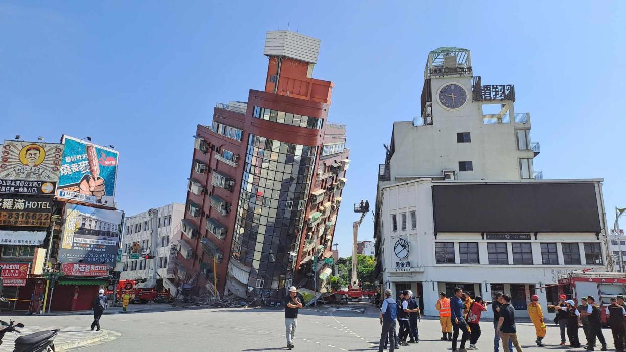 A building in Hualien, Taiwan, partially collapsed after a powerful earthquake hit the island on Wednesday. (VCG via Getty Images)