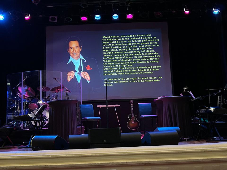 Wayne Newton concertgoers at Carnegie of Homestead Music Hall were greeted by a video screen outlining the icon's record-setting history.