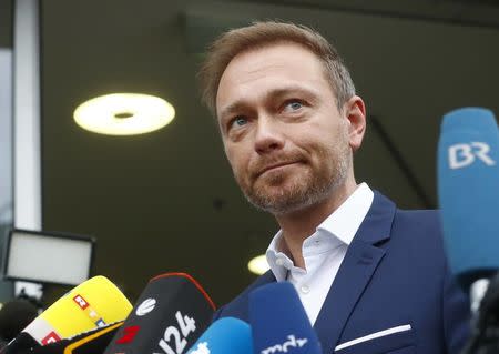 Chairman of the Free Democratic Party (FDP) Christian Lindner, arrives at the CDU headquarters for exploratory talks about forming a new coalition government in Berlin, Germany, November 18, 2017. REUTERS/Hannibal Hanschke