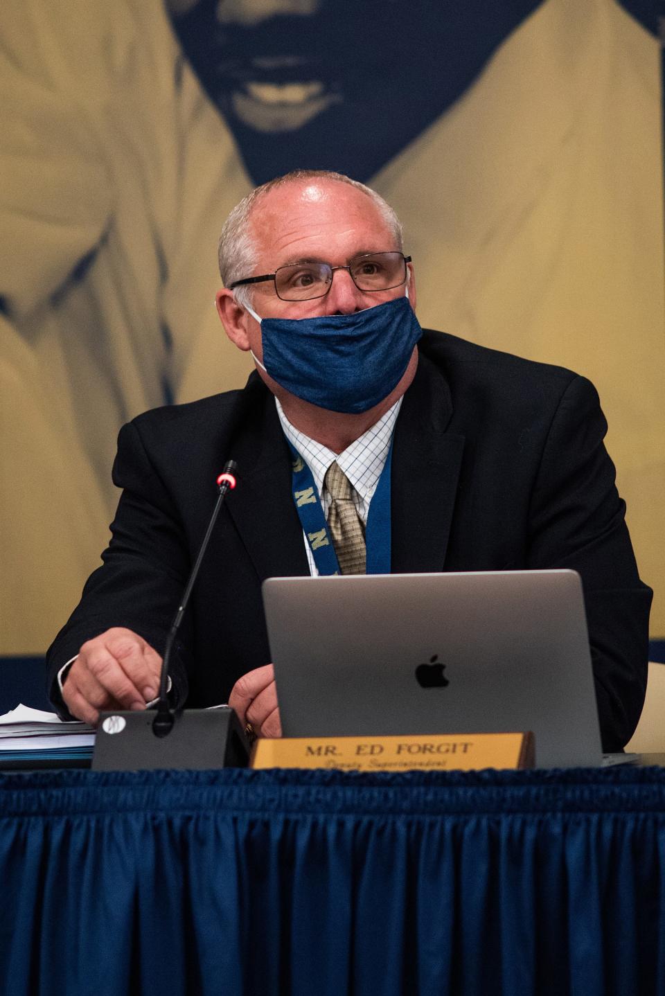 Newburgh acting superintendent Ed Forgit talks during a Newburgh School Board of Education meeting on August 24, 2021. Kelly Marsh/For the Times Herald-Record