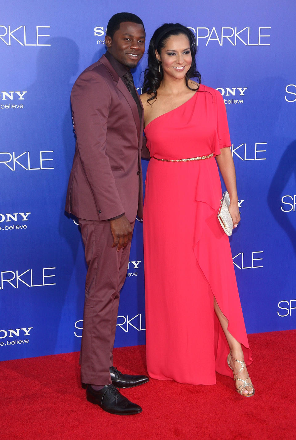 Derek Luke and guest at the Los Angeles premiere of "Sparkle" on August 16, 2012.