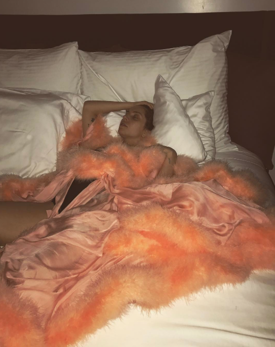 <p>The pop star can hang with the best of them, but even she needs recovery time. “When you get invited to ‘boys night,’” she wrote as she lounged in bed, perhaps nursing a hangover? (Photo: Courtesy <a rel="nofollow noopener" href="https://www.instagram.com/p/BT1aJKGg6CC/" target="_blank" data-ylk="slk:Lady Gaga via Instagram;elm:context_link;itc:0;sec:content-canvas" class="link ">Lady Gaga via Instagram</a>) </p>