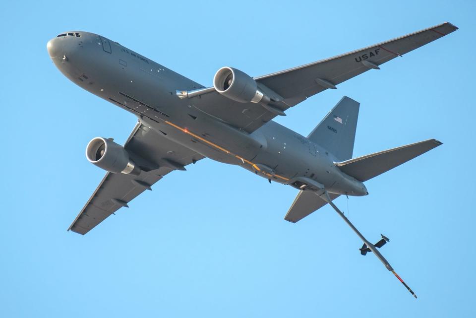 A U.S. Air Force KC-46A Pegasus from the 305th Air Mobility Wing at Joint Base McGuire-Dix-Lakehurst, New Jersey. <em>U.S. Air National Guard photo by Dale Greer</em>