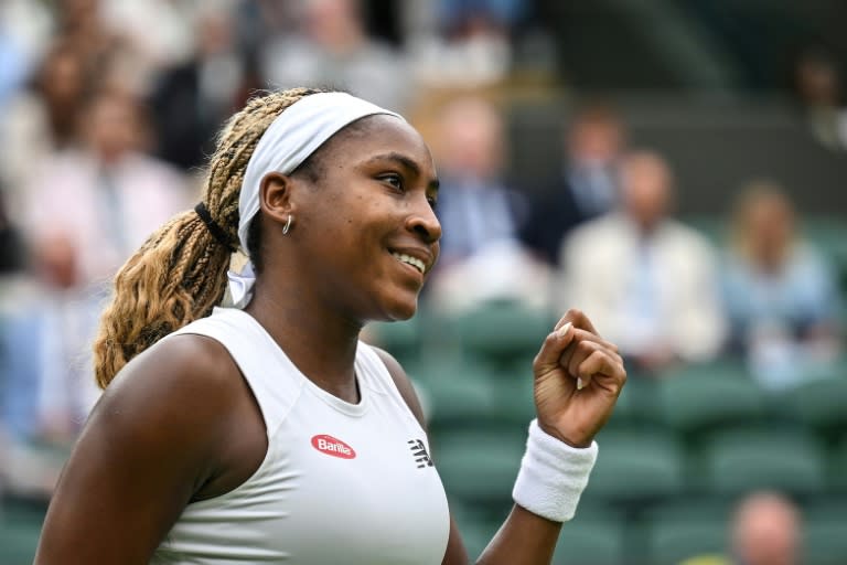 Coco Gauff celebra su victoria ante Anca Todoni en la segunda ronda de Wimbledon. En el sudoeste de Londres, el 3 de julio de 2024 (ANDREJ ISAKOVIC)