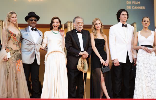 <p>Samir Hussein/WireImage</p> (Left-right:) Grace VanderWaal, Giancarlo Esposito, Aubrey Plaza, Francis Ford Coppola, Romy Croquet Mars, Adam Driver and Nathalie Emmanuel at the 'Megalopolis' Red Carpet at the 77th annual Cannes Film Festival on May 16