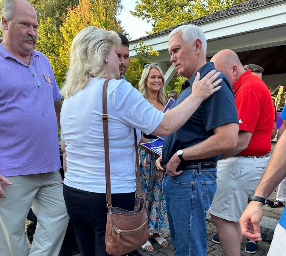 PHOTO: Former Vice President Mike Pence campaigns in Rye, New Hampshire, on Sept. 4, 2023. (Libby Cathey/ABC News)