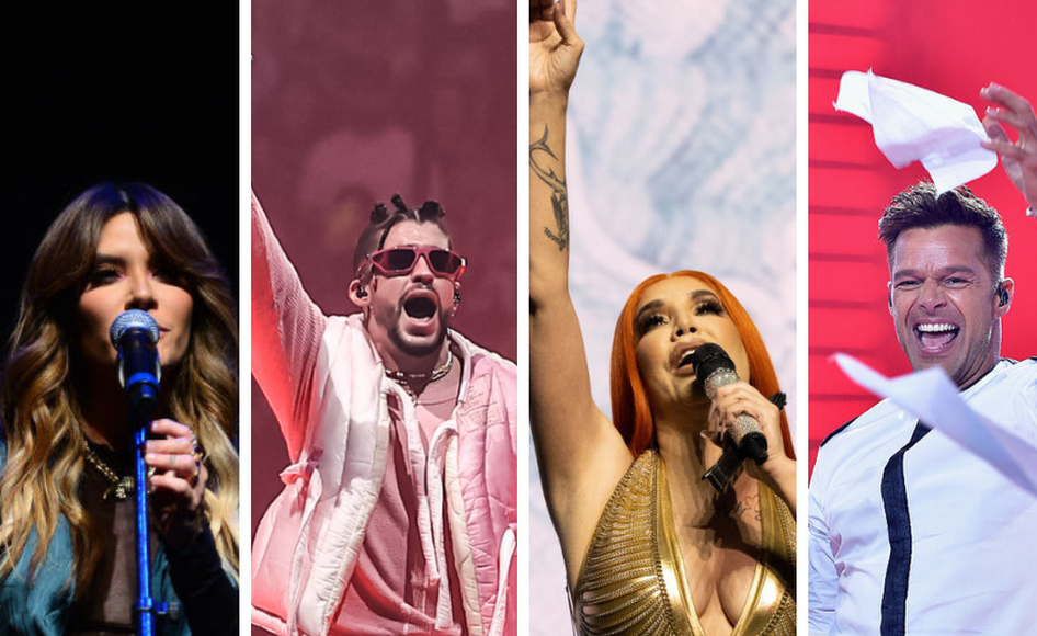 Montaje de fotos de Kany García, Bad Bunny, Ivy Queen y Ricky Martin.