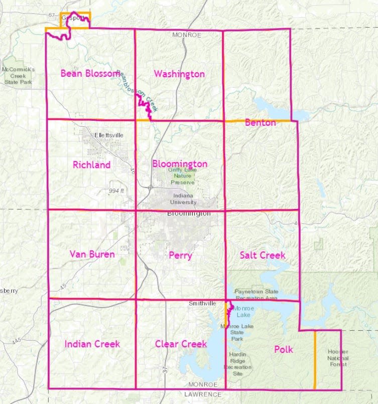 Township map for Monroe County.